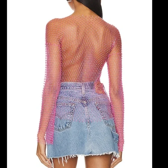 Superdown Karolie Sheer Rhinestone Top - with blemish - Picture 2 of 7